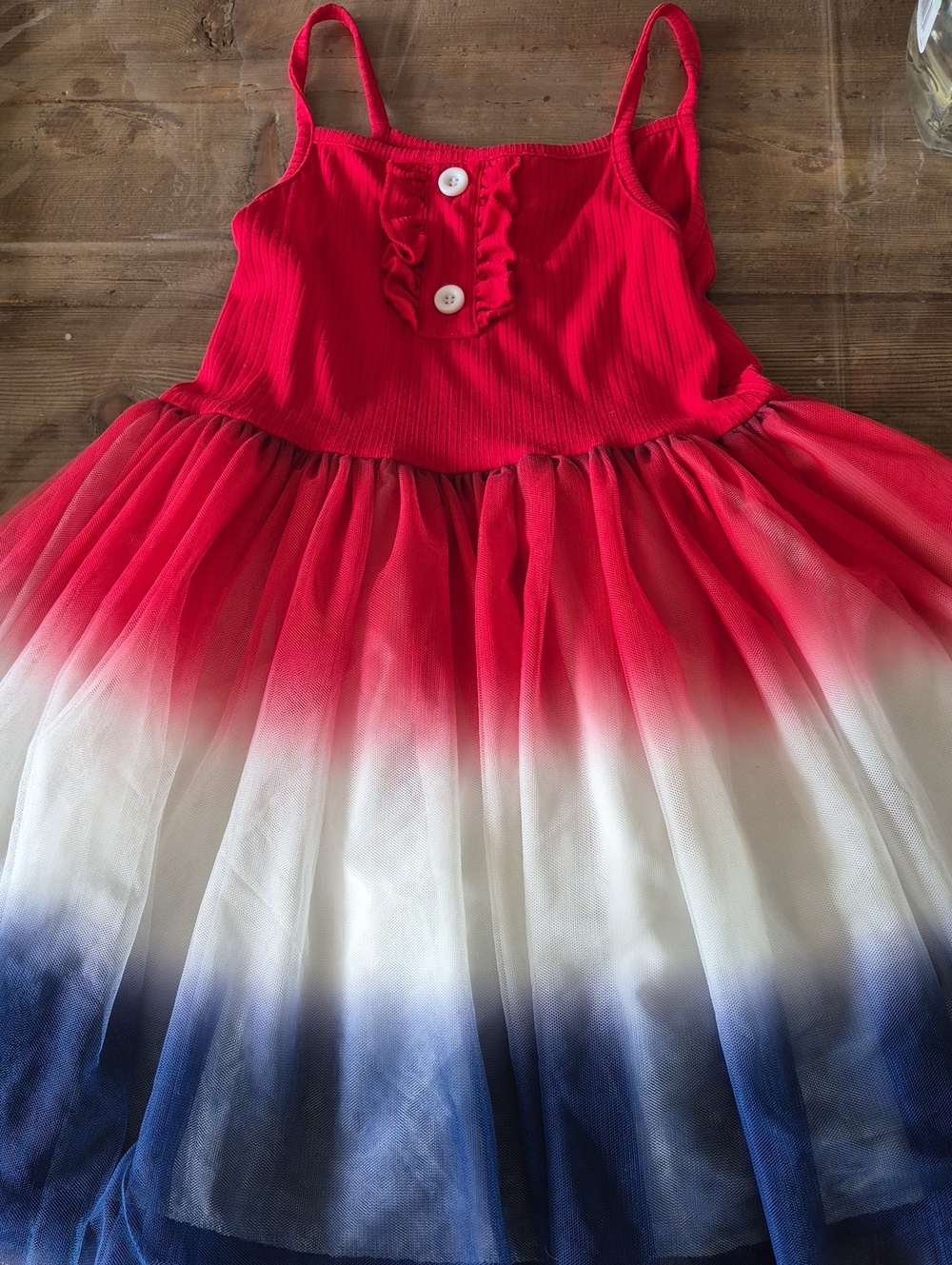 Girls Red, White & Blue Ombre Tulle Sundress - Casual Party Dress